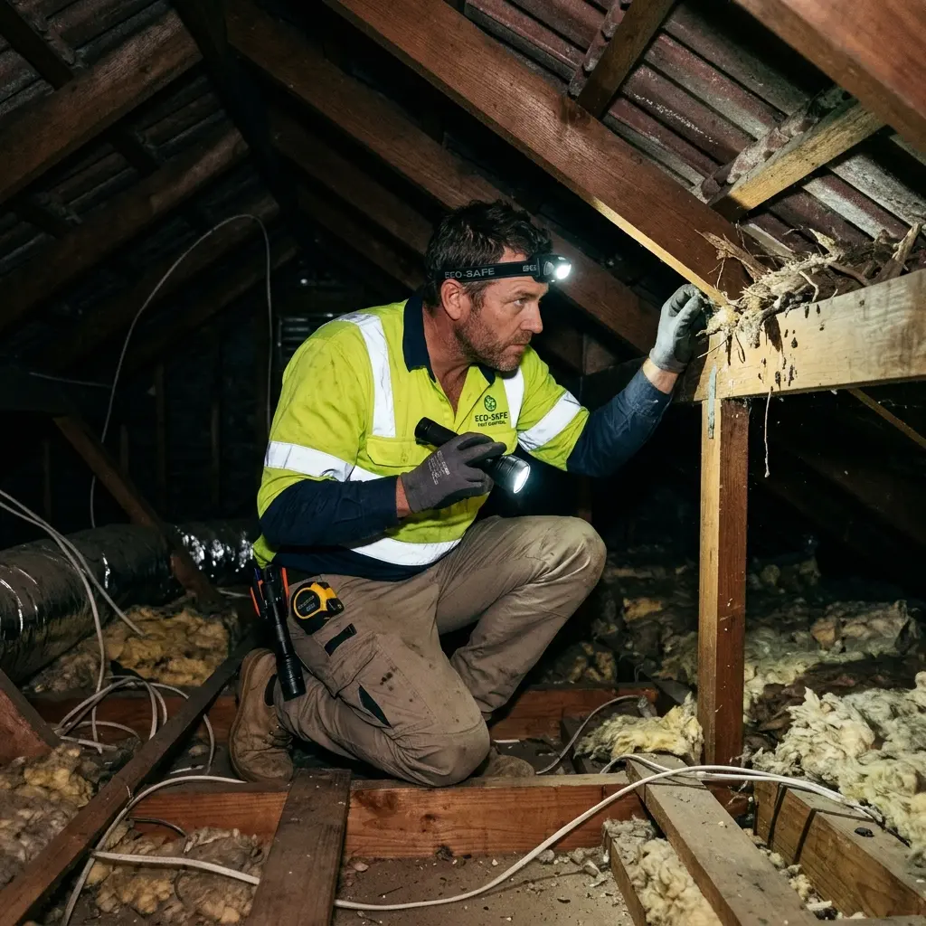 Technician locating dead rodents inside a Bellarine wall cavity with detection equipment